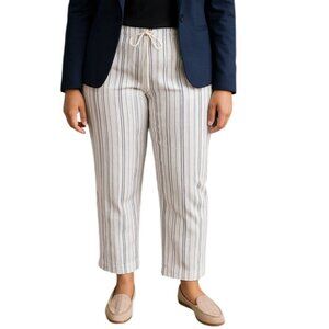 Valerie Stevens Womens Pants Size Large Striped Drawstring Front & Elastic Waist